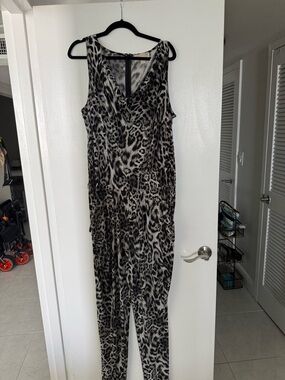 Michael Kors Sleeveless Leopard-Print Jumpsuit in Black & White